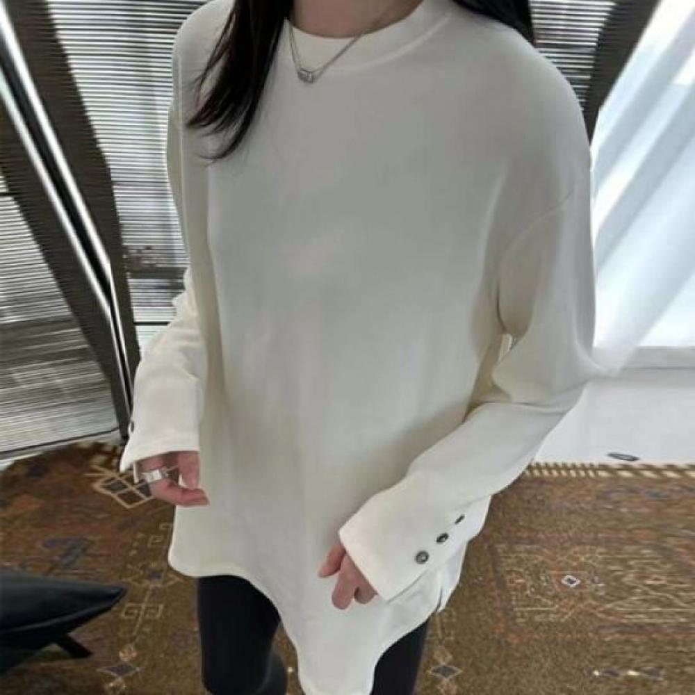 Navava NT2150 Simple BuTTon PoinT Long Sleeve Round Neck T shirT