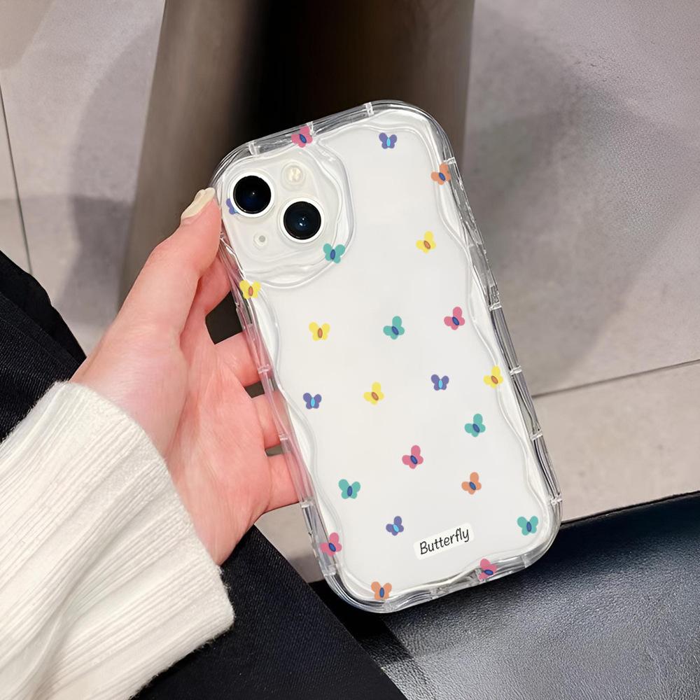 Summer New Ins Wind Color Butterfly Mobile Phone Case Apple 16Pro Wavy Silicone Soft Case iPhone12pm