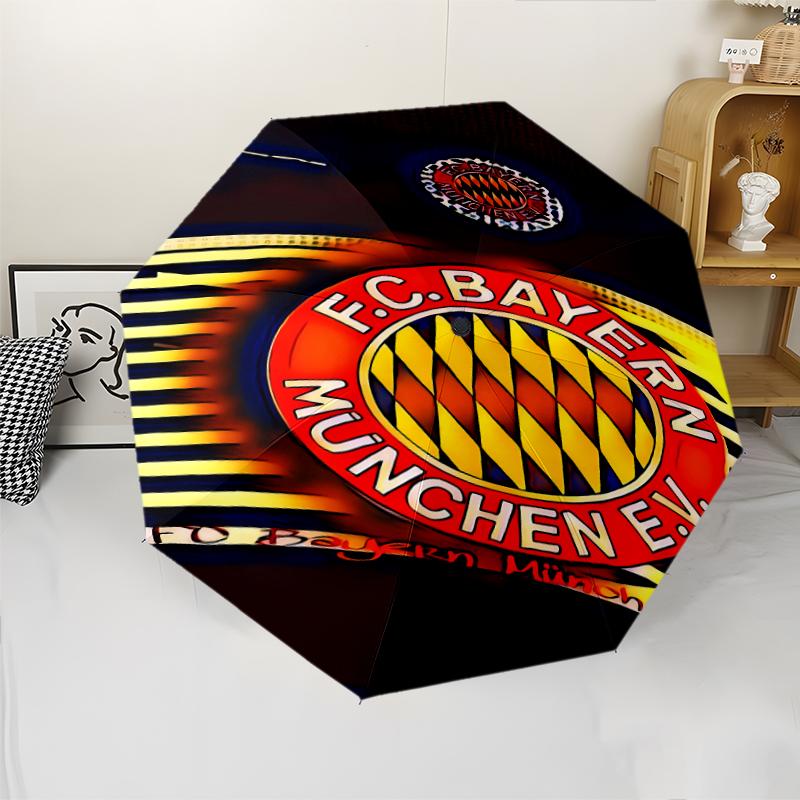 FC Bayern München Logo Print Automatic Umbrella, 8 Rib Iron Frame, Plastic Handle, Suitable for Outdoor Travel &Daily , Ideal Gift