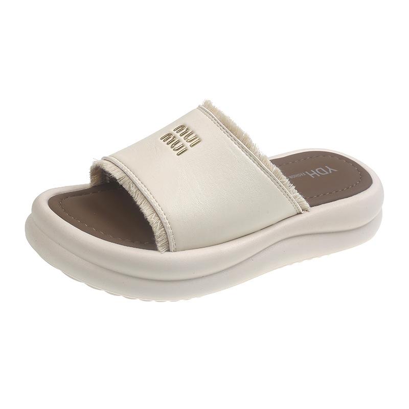 2025 summer new muffin bottom open-toed slippers women wear silver simple wind half-drag versatile not tired foot sandals