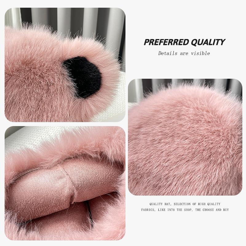 Imitation fur cute bear ears plush hat women's winter thickened warm cold hat show face small Mongolian hat