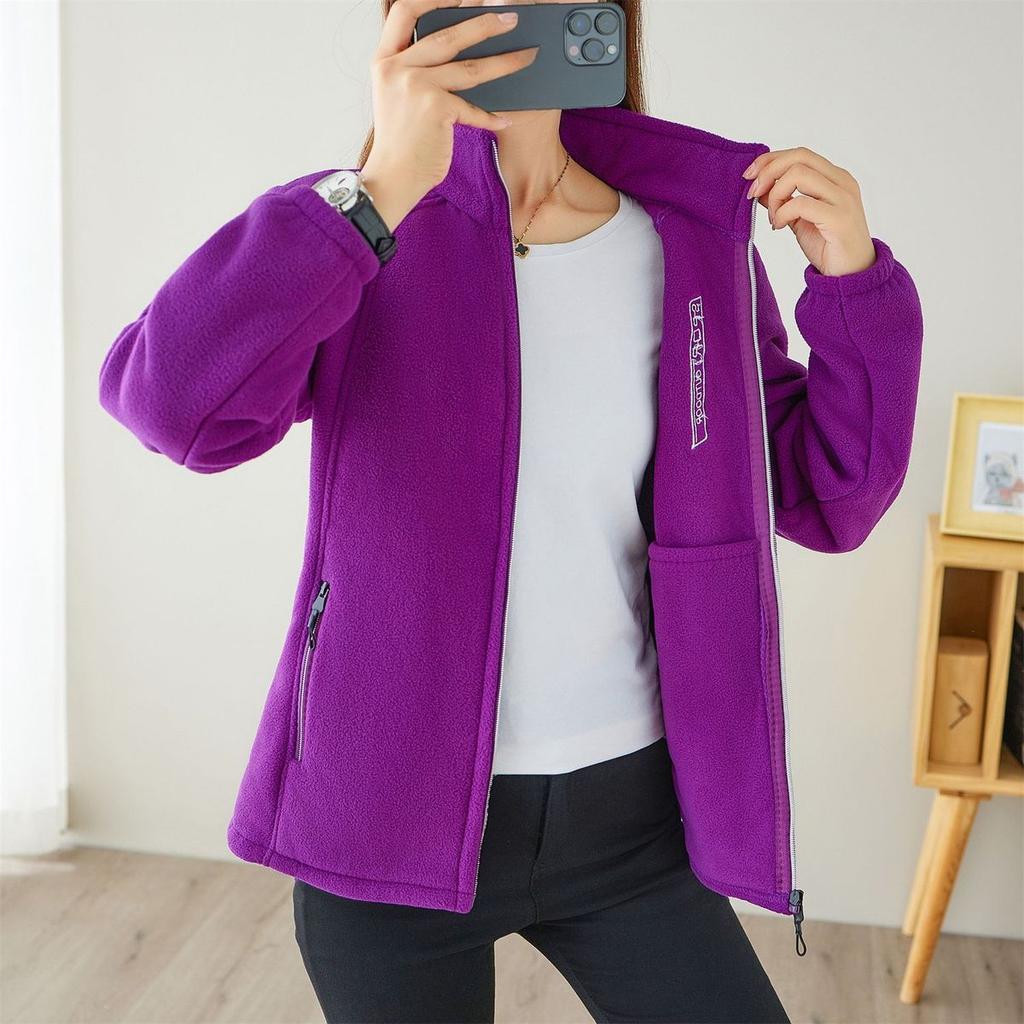 Dámská ležérní bunda z polárního fleecu na podzim a zimu, fleecový zateplený kardigan se stojáčkem, sportovní outdoorový teplý svetr