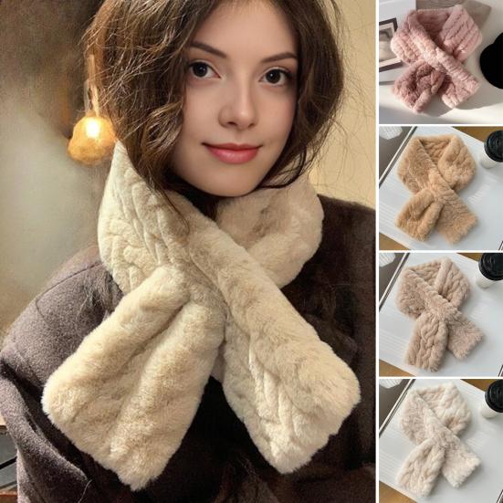 Winter Scarf Soft Imitation Rabbit Fur Solid Color Design Short Scarf Thickened Warm Plush