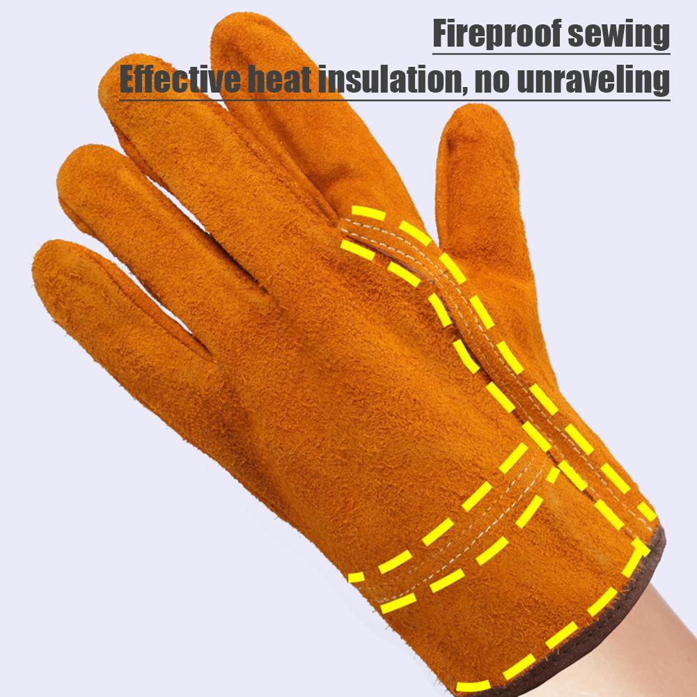 1 par svetsskyddshandskar dubbla lager gula säkerhetssvetshandskar slitstarka skyddsutrustning män arbetshandskar