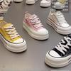 Small muffin thick-soled heightening board shoes women's 2025 spring new low-top canvas shoes lace-up casual little white shoes