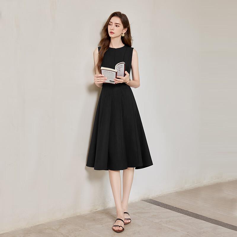 Elegant Round Neck Little Black Midi Dress