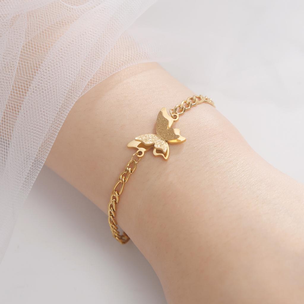One Piece Stainless Steel Butterfly Bracelet Women's Gold Figaro Chain Bracelet Fashion Jewelry Gift