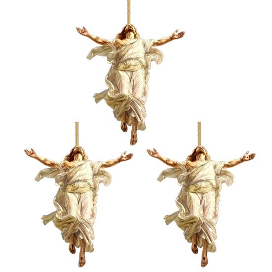 Yousheng 2D Acrylic Jesus Christ Ornament Car Rearview Mirror Hanging Decor Auto Interior Religious Gift for Christian Retro Faith Accessories