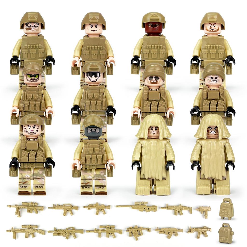12PCS/set City Police SWAT Marines  Warrior Minifigures Building Blocks Dolls with Accessories Brown Dog Children Characters Toy Boys Gifts