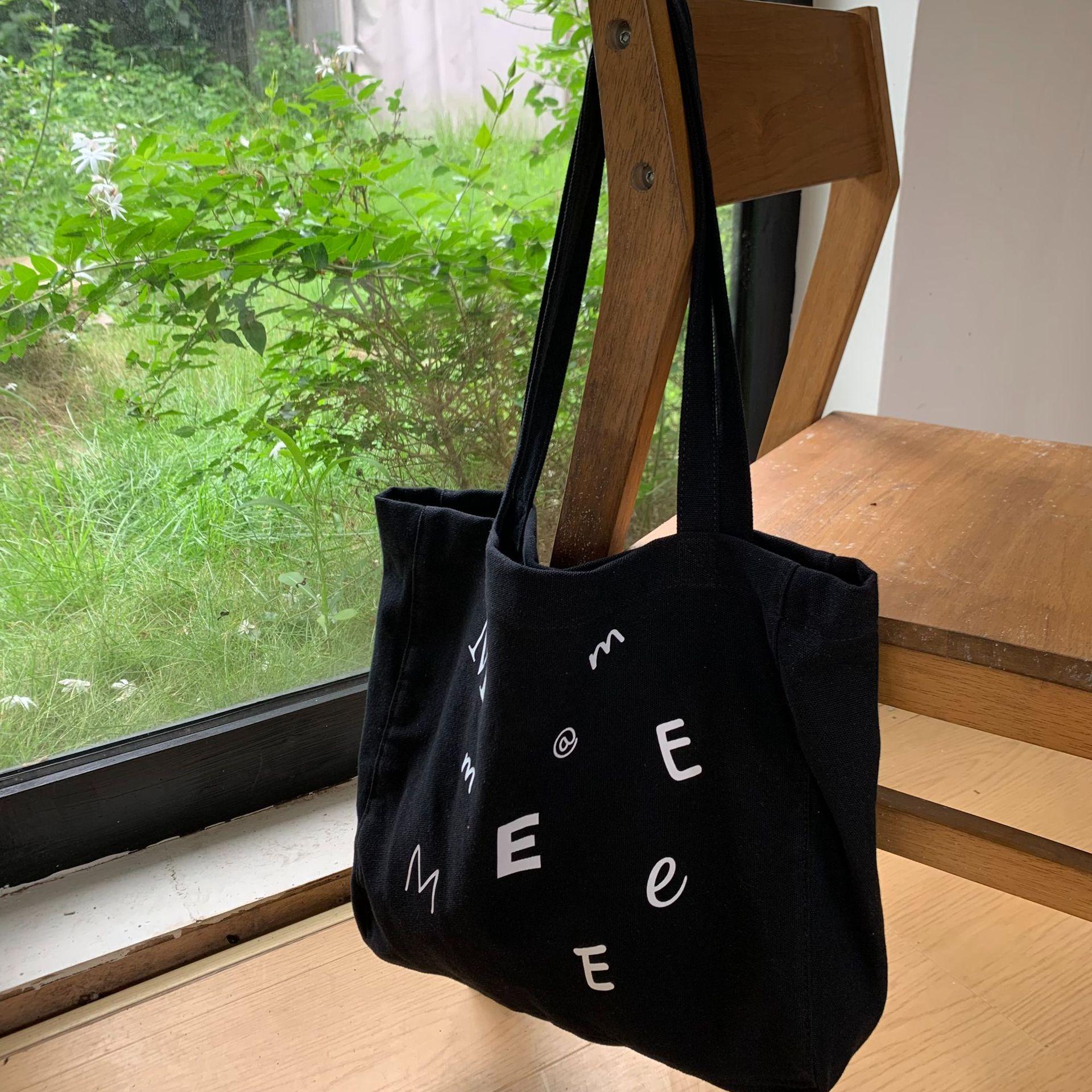 

Large Capacity Women s Single Shoulder Double-sided Letter Printed Canvas Bag Tote Bag Handbag Simple Casual Student Bag чёрный