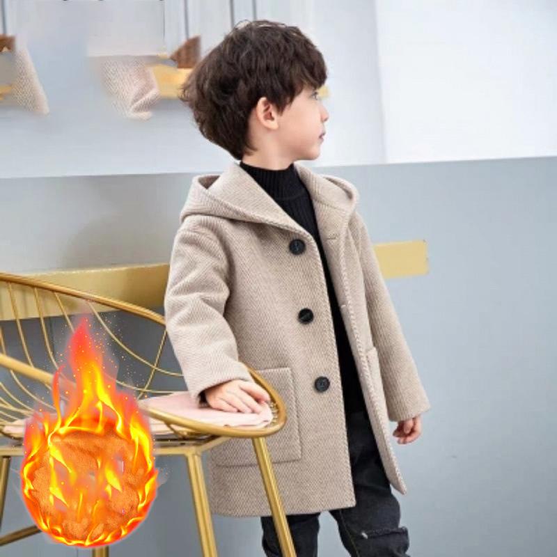 Winter Woolen Jacket For Boy  Korean Version Fashion Thickening Handsome Mid-Length Keep Warm Casual Children's Clothing