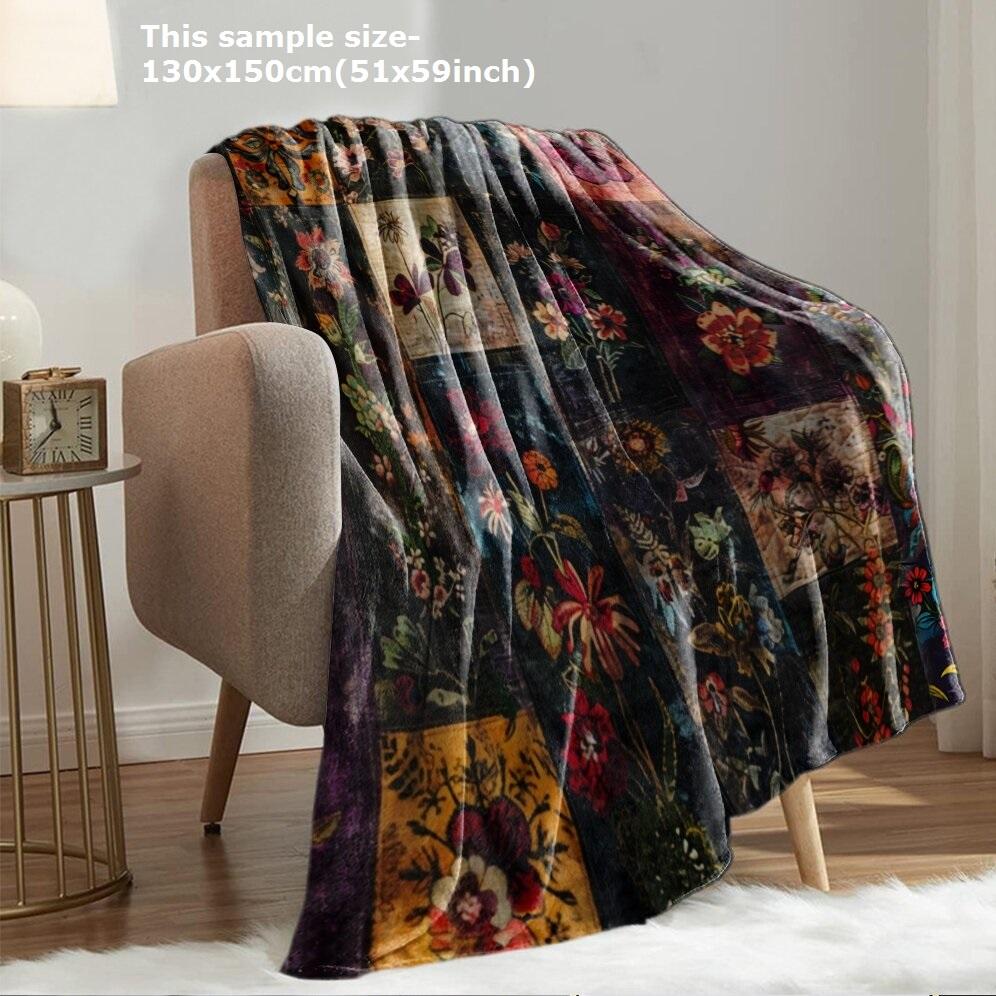 1PC Vintage Floral Wildflowers Blankets Soft Flannel Thin blankets for Home Office Travel Camping Perfect gifts four season use