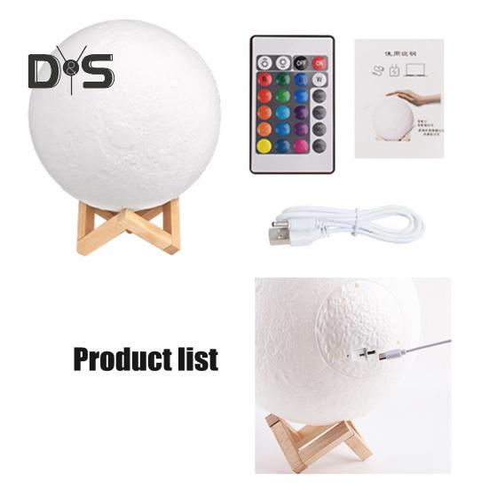 Lampa księżycowa z drewnianą podstawą 16 kolorów RGB, czujnik dotykowy, akumulatorowa, 3D, nocna lampa księżycowa, dekoracja sypialni
