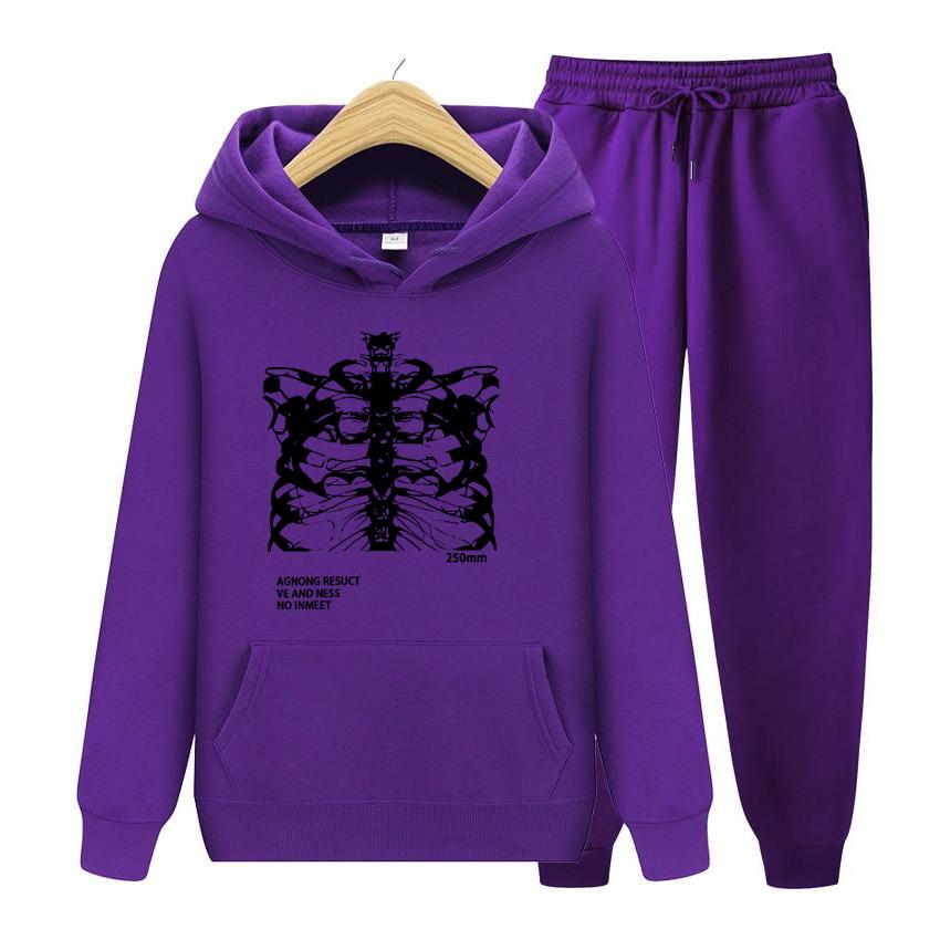 Women Long Sleeve Hoodie Set Pocket Long Sleeve Streetwear Blsack Skeleton Print Grunge Gothic Oversized Hoodie