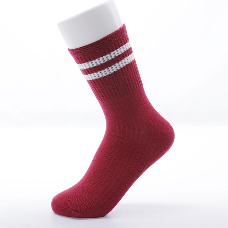 Women's Autumn and Winter Fashion Solid Color Stripes Sports Two Bars in The Tube Cotton Socks