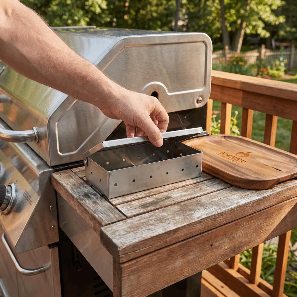 Edelstahl BBQ Smoker Box Silber Rechteckiges Smoker Rohr Barbecue Zubehör Nicht Verformbar Hitzebeständig Pellets Rauch Box