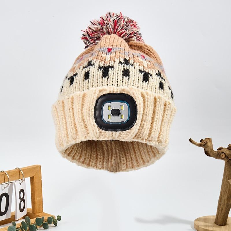 Outdoor ear protectors, wool caps, warm tide lights, anti-piling winter hats, men's and women's black knitted hats, night running