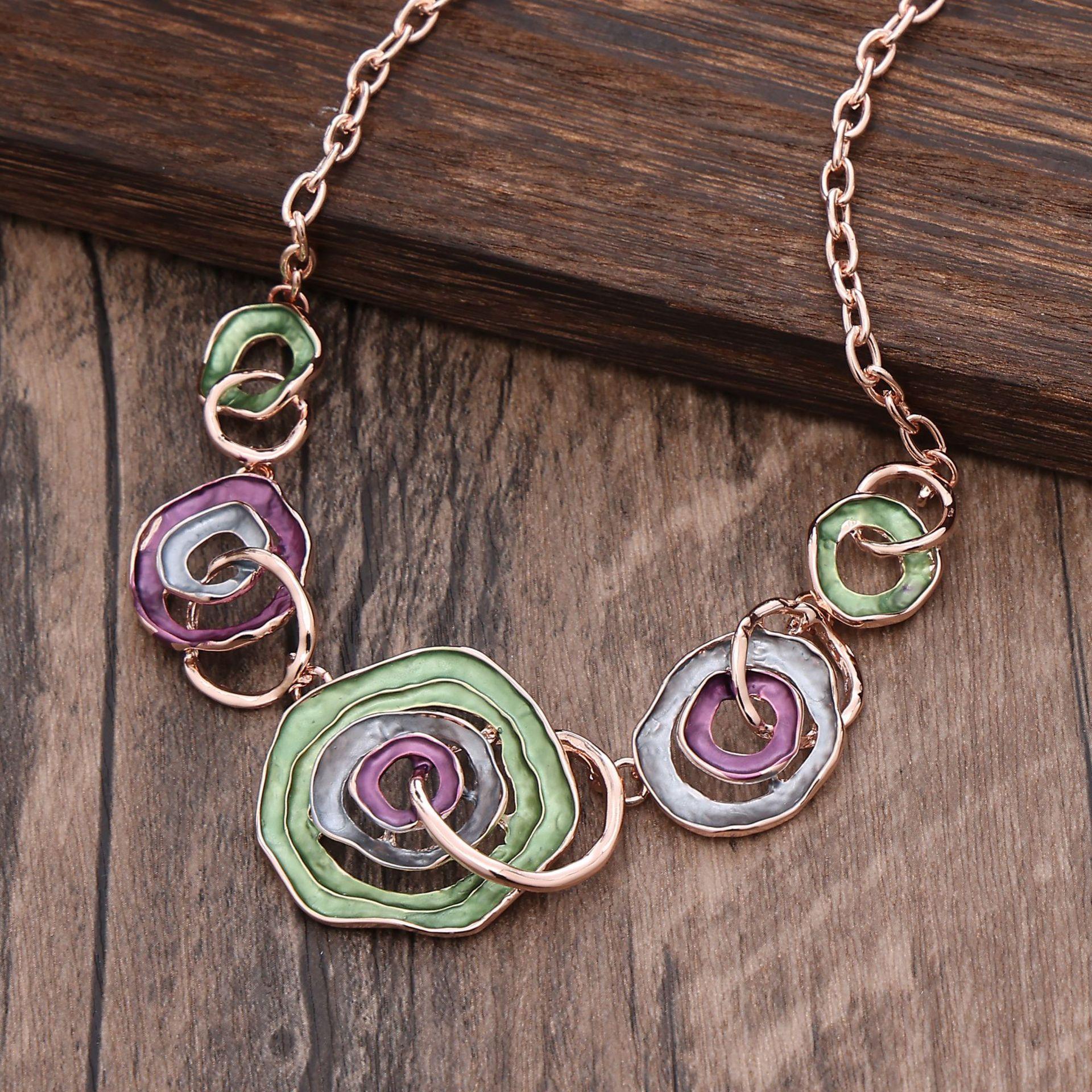 

Новое цветное масло, геометрическое кольцо, ожерелье с цветком, модная и высококлассная полая линия, женская шейная цепочка