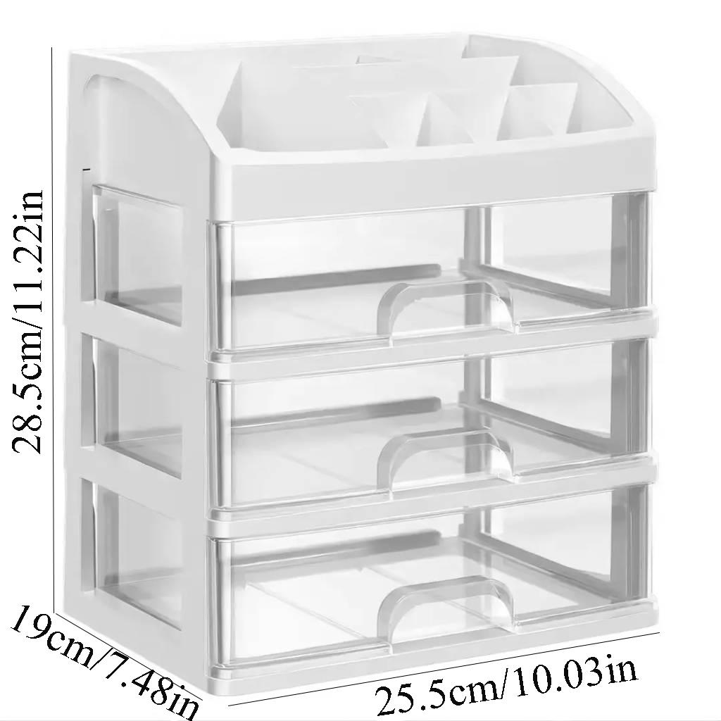 

1pc Cosmetic Storage Box Transparent with Three Drawers Four-layer Desktop Dercorative Rack for Home Bathroom Organizer Shelf