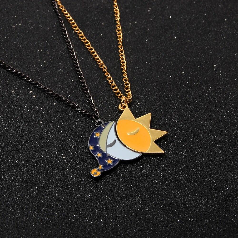Ein Set aus Halsketten mit Sonne- und Mond-Spleißmotiv, Paarschmuck, Halskette mit Anhänger „Gute Nacht“, für Frauen und Männer, Geschenk zum Valentinstag