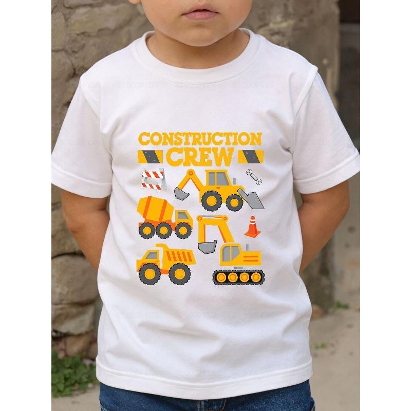 Boys Engineering Vehicle Tool Construction Print Crewneck Short Sleeve Tee