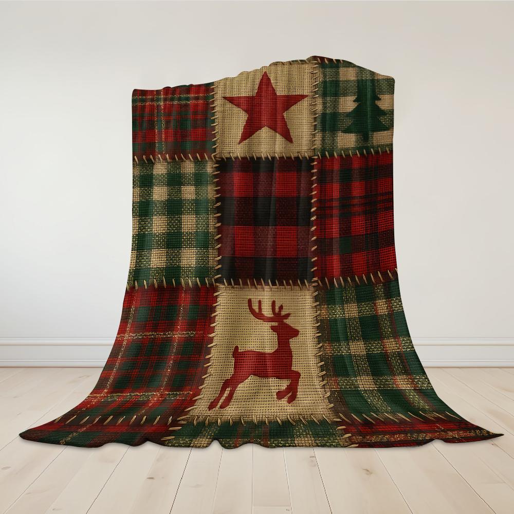 Rustikaler Xmas-Karostoff-Flanell-Decke Warm Weich Halloween Weihnachten Sofa Warm Gemütlich Dekorative Deko Geschenk für Alle Jahreszeiten