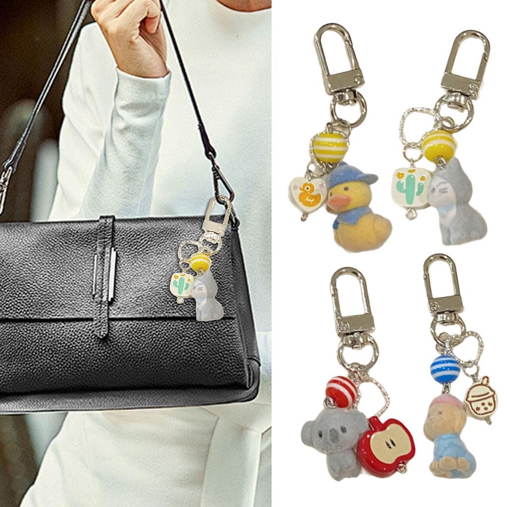 Flocking Yellow Duck/Cat/Koala/Dog Keychain Comfortable Feel Animal Animal Pendant Keyring Accessory for Bags and Phones