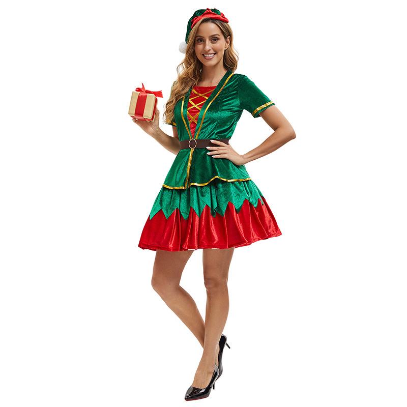 2026 Christmas Costume Green Christmas Dress Male and Female Adult Couple Stage Performance Costume