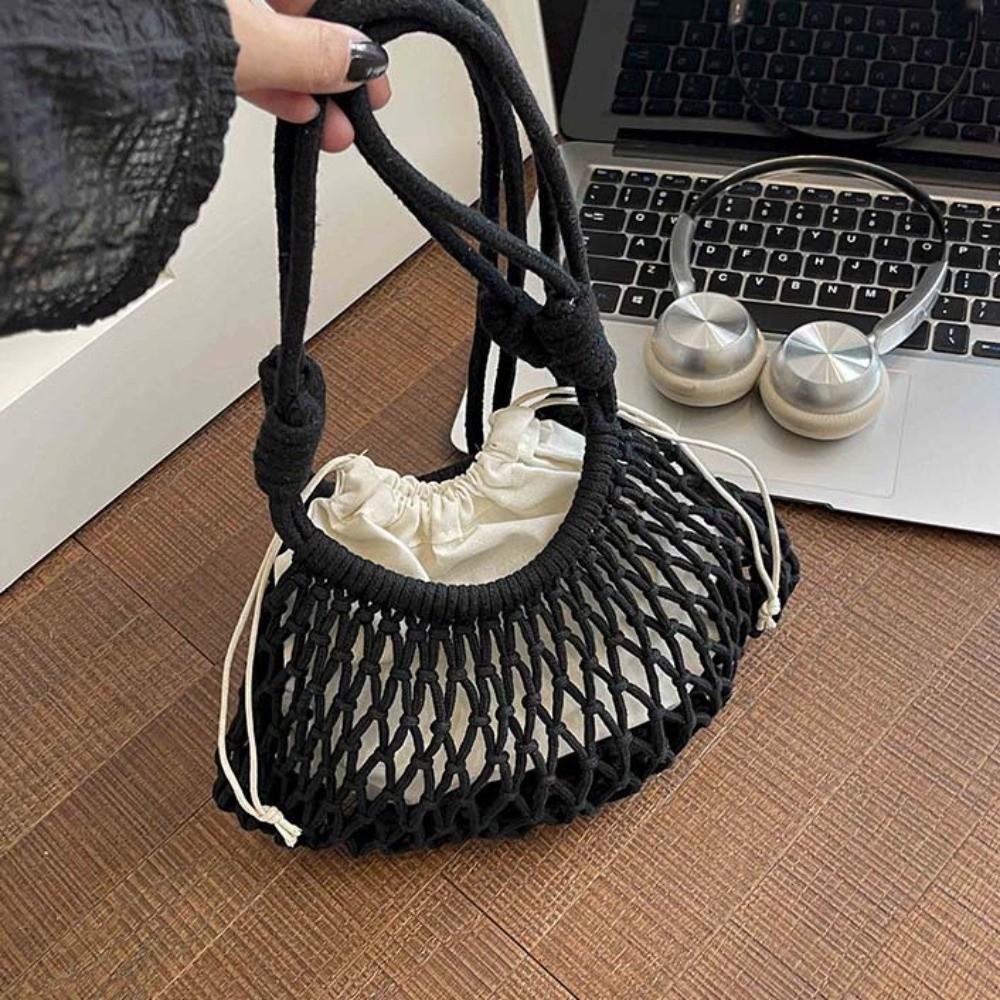 Net Pouch Yarn Woven Crossbody Bag Large Capacity Hollow Fishnet Bag Crochet Shoulder Pouch Female