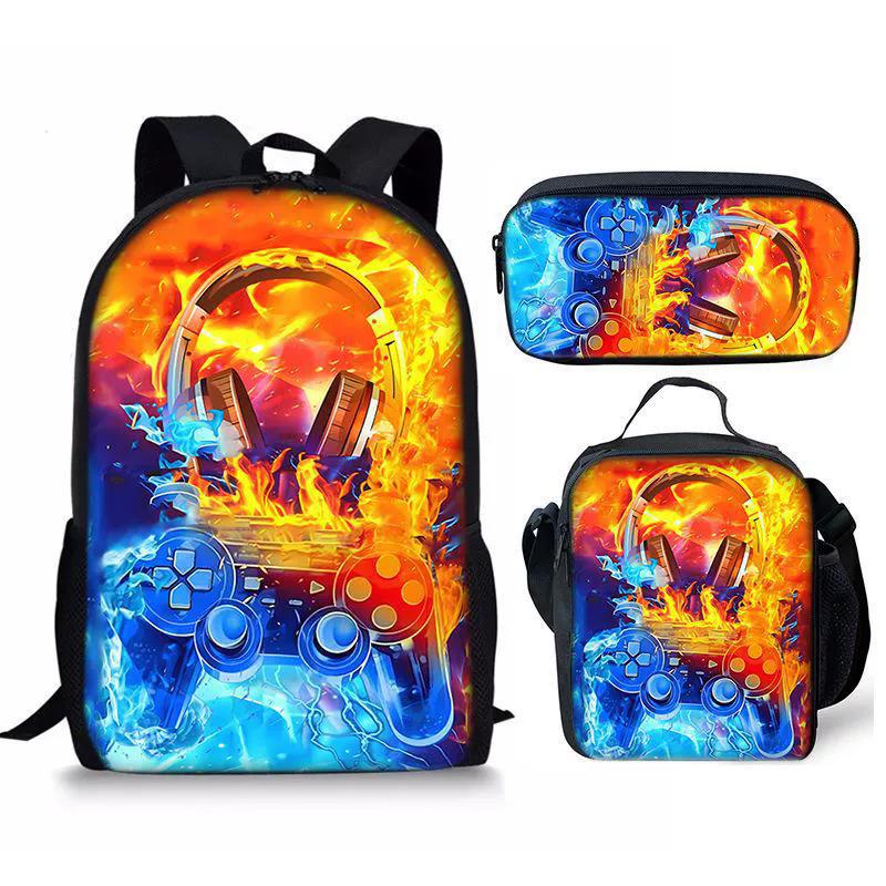 Spielkonsolen-Schülerrucksack D-made Dreiteiliges Paket, Federmäppchen, Bedruckter Rucksack, Rucksack