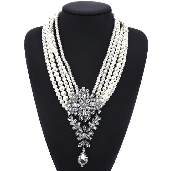 Multi-Layer Pearl Crystal Water Drop Pendant Choker, Exaggerated Short Collarbone Necklace For Women прозрачный