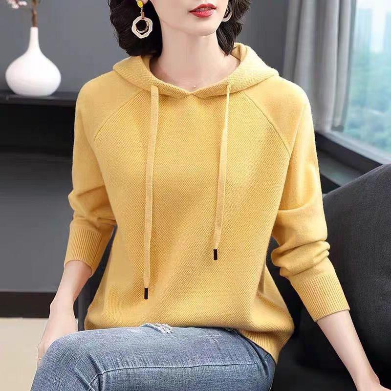 Pull Tricoté à Capuche et Cordon de Serrage Veste pour Femme, Vêtement d'Extérieur, Vêtement d'Intérieur, Pull-Over à Manches Longues pour Femme Printemps et Automne