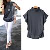 Plus Size Women Plain T-Shirt Short Batwing Sleeve Side Pleats Turtleneck Top