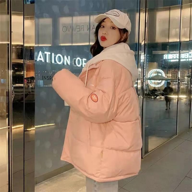 2025 New Korean Winter Parka Women Puffer Jacket Hooded Cotton-padded Thicken Warm Coat Pocket Loose Casual Parkas Overcoat