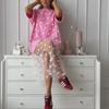 2024 Summer Women's Sexy Mesh Color-Block Loose Two-Piece T-Shirt Dress