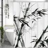 Chinese Ink Painting Bamboo Shower Curtain, Bathroom Decorative Shower Curtain, Waterproof Shower Curtain with Hooks
