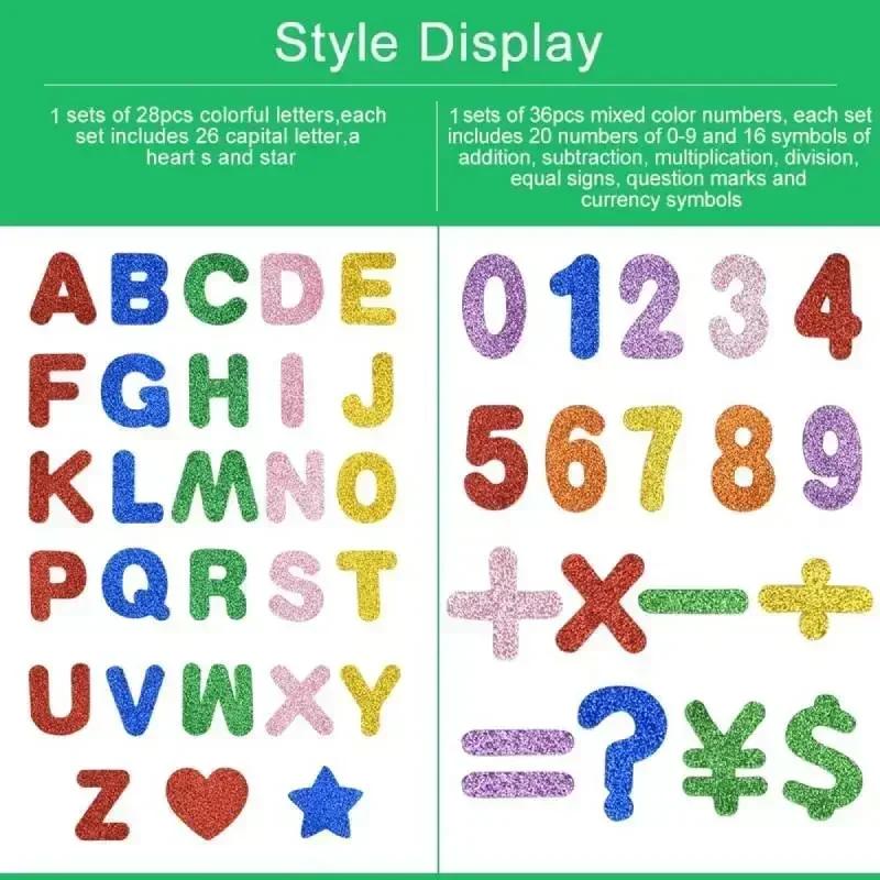 

64pcs Glitter Foam Stickers Alphabet Stickers Colourful Number Stickers Capital Letters Symbols for Decoration DIY Art Scrapbook