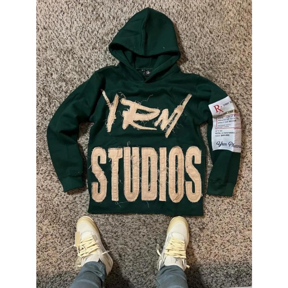 

Y2K Harajuku Style New Fashion Letters Posted Fabric Sweater Hoodies Men Street Vintage Punk Hip Hop Casual Hooded Sweater Women S зелёный