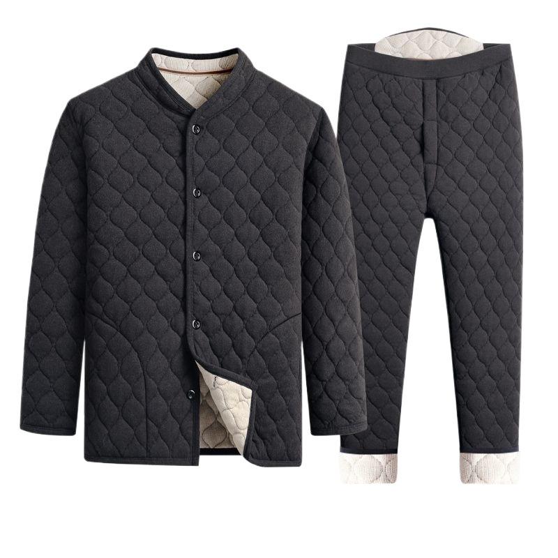 Men's Cozy Winter Underwear Set: Velvet-Lined Cardigan Jacket, Autumn Long Johns for Dad & Grandpa
