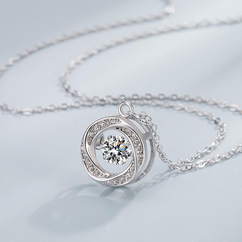 925 Silber Damen Tanzendes Herz Anhänger Halskette - Leichter Luxus Runde Schlüsselbeinkette, Weihnachtsgeschenk