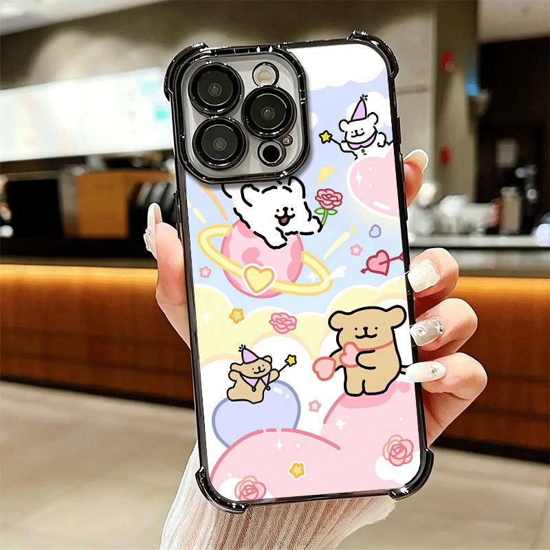 Kawaii Line Puppy Cute Soft Phone Case For iPhone 15 16 17 Air 14 Pro Max 16E Plus 13 12 Mini Plating Anti-Fall Fundas