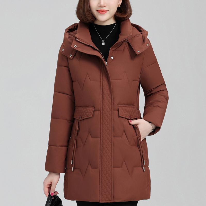 

Большие размеры XL-5XL Пальто для женщин среднего возраста Зимние длинные парки с капюшоном Повседневное теплое толстое пальто Женские куртки 5XL ржавый