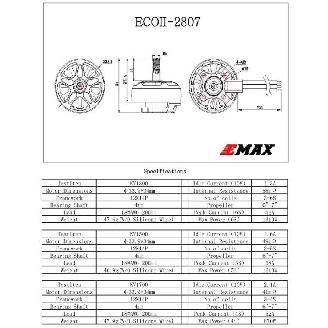 EMAX ECOII 2807 1300/1700/1500KV or ECOII 2207 1700/1900/2400KV Outrunner Brushless Motor for RC FPV Drone Quadcopter DIY Parts