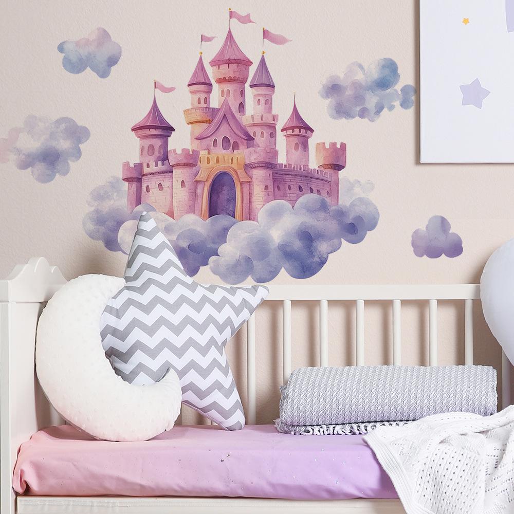 Naklejki na ścianę Bajkowy Zamek Kreskówkowe Malowane Senna Fototapeta do Pokoju Dziecięcego, Salonu i Pokoju Księżniczki Dekoracja Ściany
