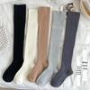 Meias femininas pretas acima do joelho: Outono/Inverno, cano médio, cano alto, ajuste skinny, antiderrapante, versátil para saias JK.