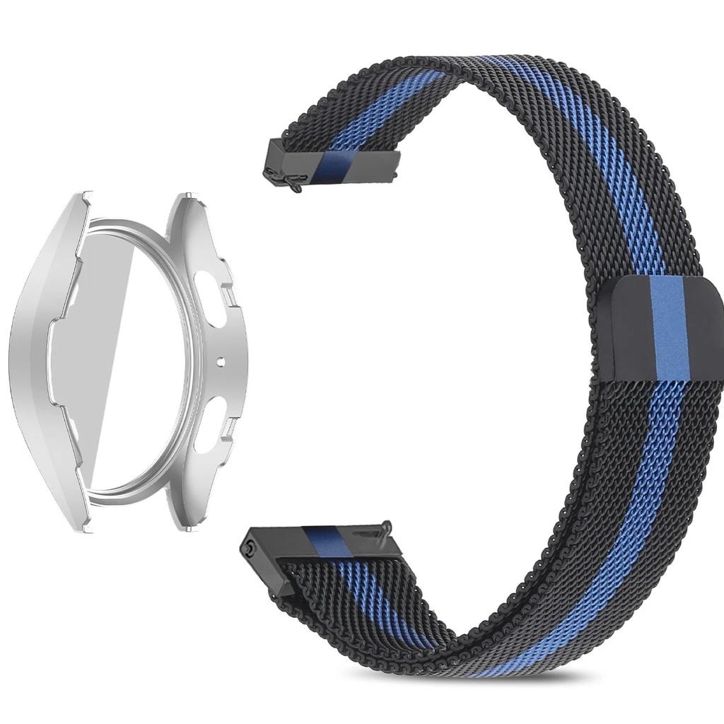 Coque PC + Bracelet Métal pour Samsung Galaxy Watch 7/6/5/4 44mm 40mm Bracelet Milanais Pare-chocs Protecteur en Verre Trempé Accessoires