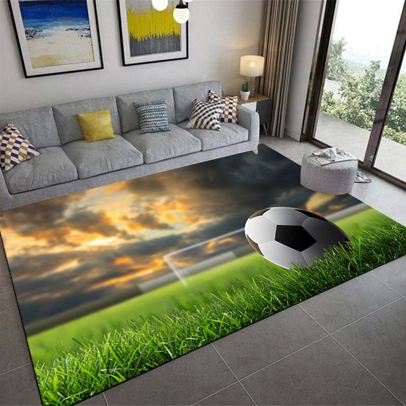 Sports Passion Rugs Football Basketball Flames Splash Effects with Gray Sofa Colorful Pillows Modern Living Room Decor
