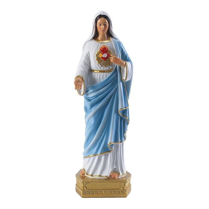 22CM Sacred Heart of Mary Statue Figurine with Shining Blue DressOur Lady of Grace Decorative Resin Figurine Catholic Gifts