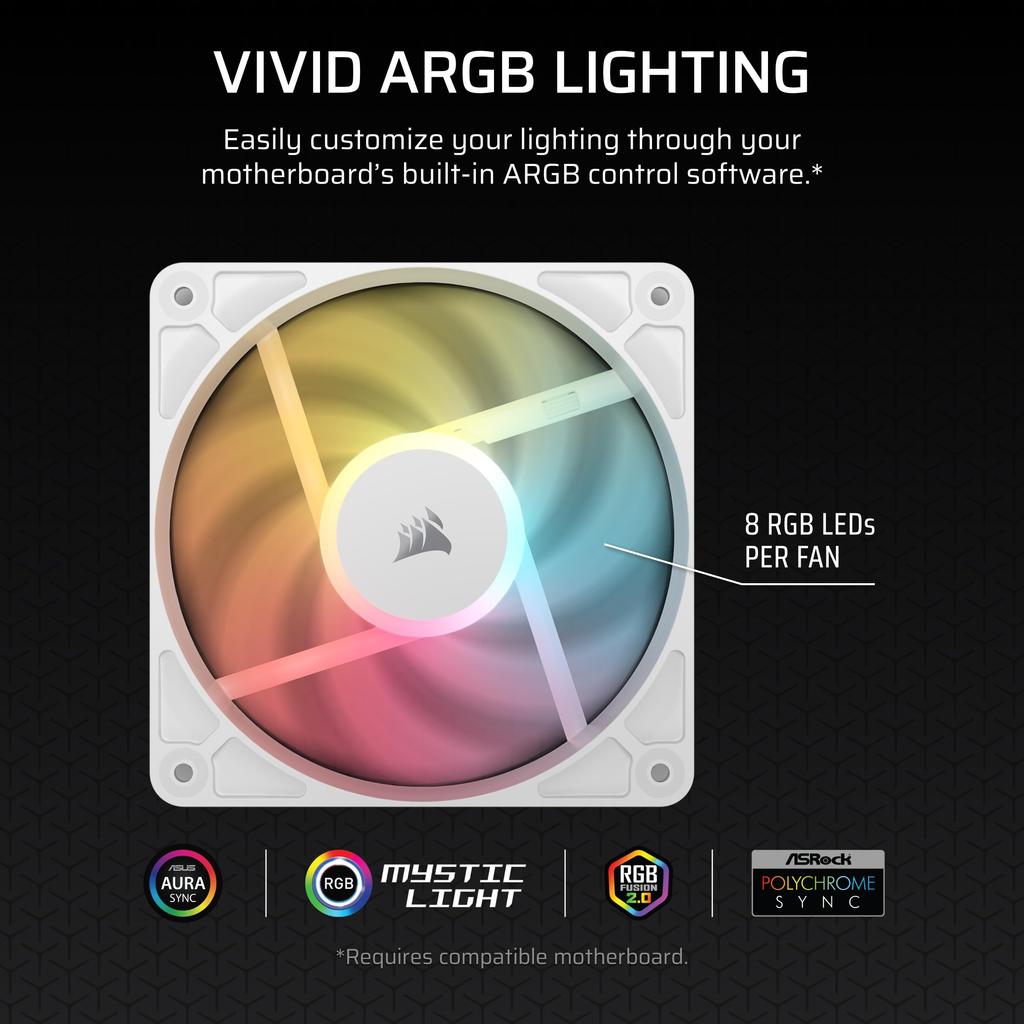 Corsair ARGB WHITE Triple Reverse Fans PC Case RS120-R Fan, 3-Pack, White, CO-9050197-WW