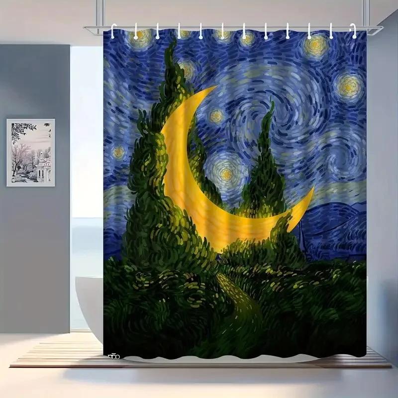 Vincent Van Gogh'S Starry Shower Curtain Can Be Hand-Washed In Waterproof Polyester Fabric Art Design Bathroom Shower Curtain